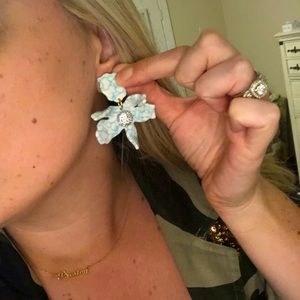 Lele Sadoughi SMALL CRYSTAL LILY EARRINGS IN BLUE MARBLE